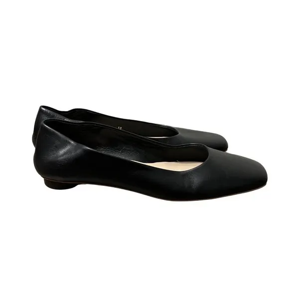 Everlane Womens Black Leather Classic 90s Square Toed Flat Shoes Size 10