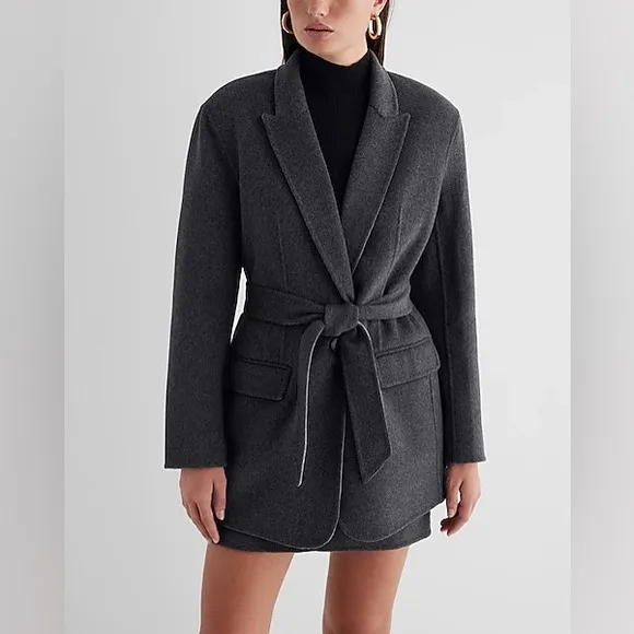 Express Wool-Blend Oversized Belted Jacket size Large