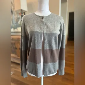 Fabiana Filippi Cashmere Silk Merino Wool Gray Brown Cardigan Sweater 36 Small