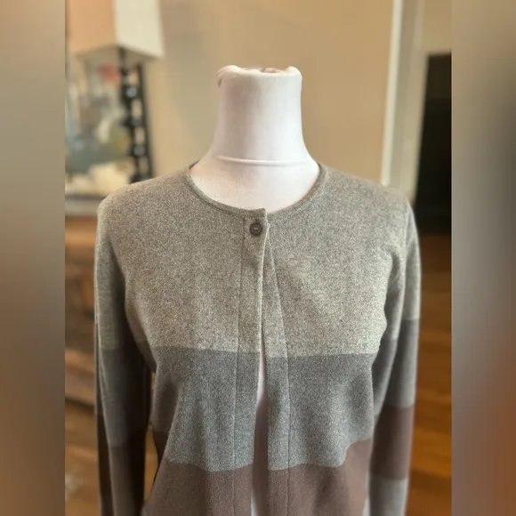 Fabiana Filippi Cashmere Silk Merino Wool Gray Brown Cardigan Sweater 36 Small