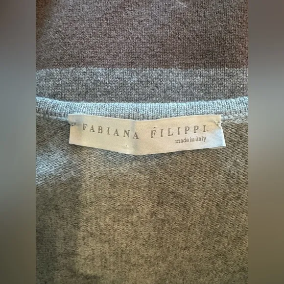 Fabiana Filippi Cashmere Silk Merino Wool Gray Brown Cardigan Sweater 36 Small