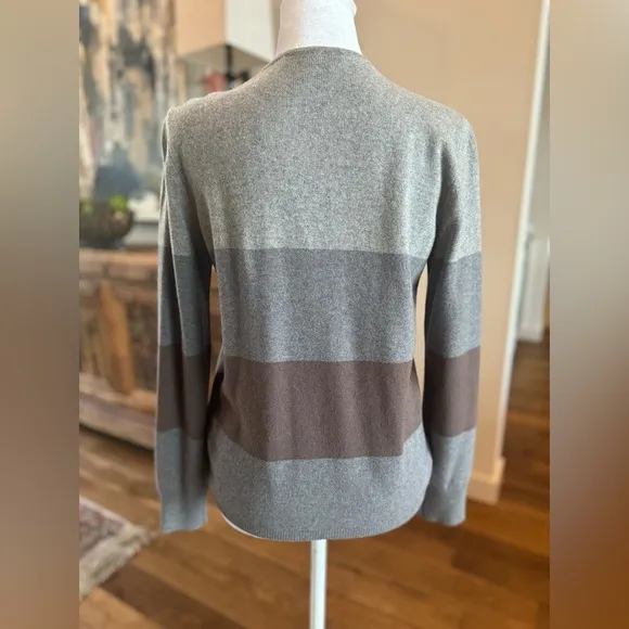 Fabiana Filippi Cashmere Silk Merino Wool Gray Brown Cardigan Sweater 36 Small