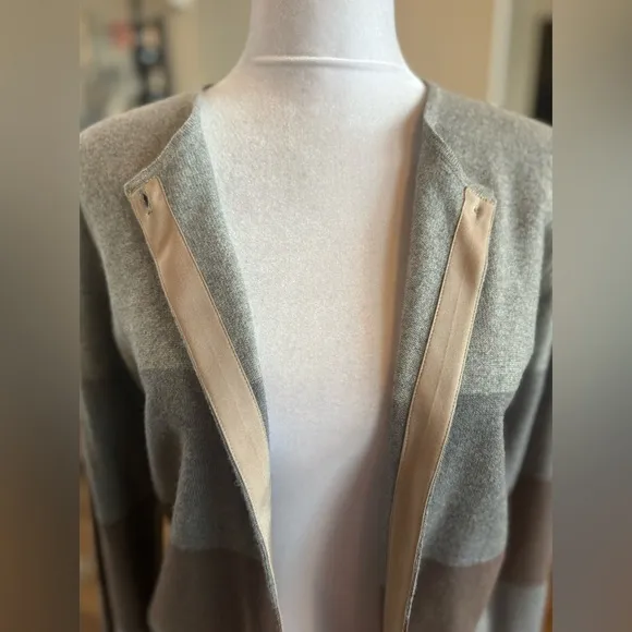 Fabiana Filippi Cashmere Silk Merino Wool Gray Brown Cardigan Sweater 36 Small