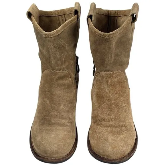 Fiorentini   Baker Tan Italian Suede Leather Heeled Western Ankle Boots Size 38
