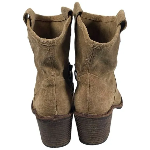 Fiorentini   Baker Tan Italian Suede Leather Heeled Western Ankle Boots Size 38