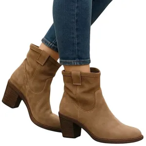 Fiorentini   Baker Tan Italian Suede Leather Heeled Western Ankle Boots Size 38