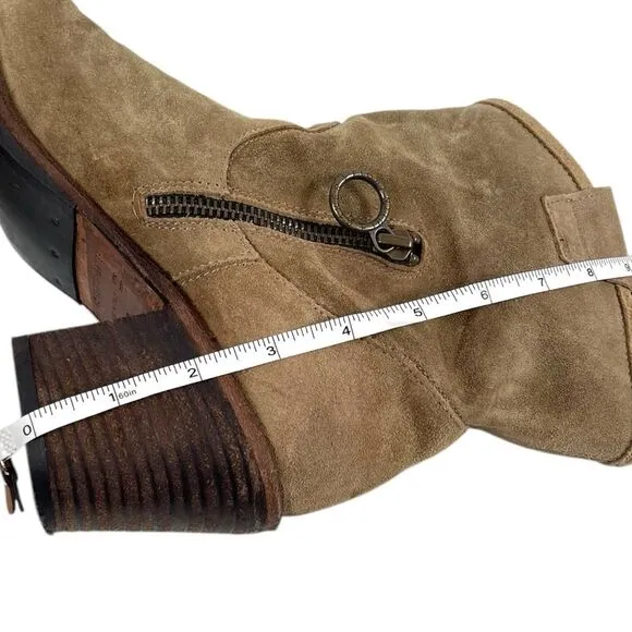 Fiorentini   Baker Tan Italian Suede Leather Heeled Western Ankle Boots Size 38