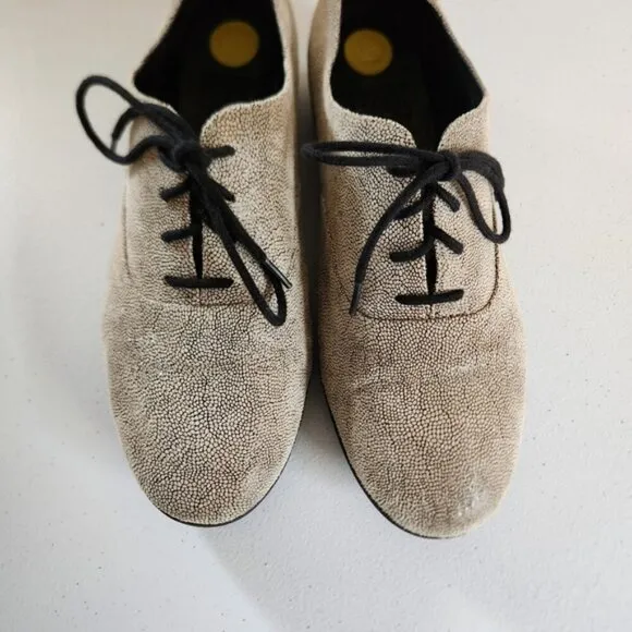 Fitflop F Pop Stone Pebbleprint Leather Oxford Shoes Womens size 8.5 Office Work