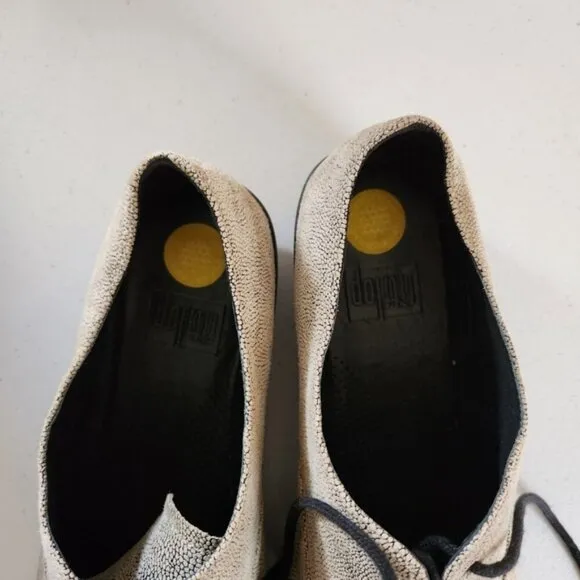 Fitflop F Pop Stone Pebbleprint Leather Oxford Shoes Womens size 8.5 Office Work