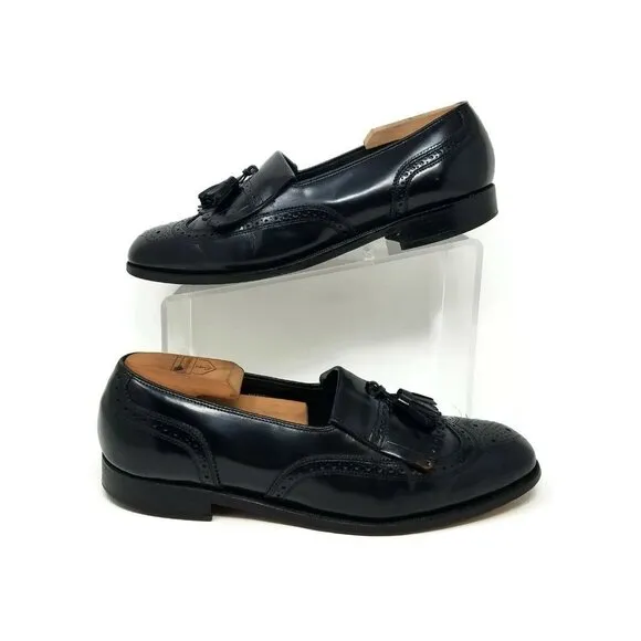 Florsheim Black Leather Tassel Kilt Brogue Wingtip Slip On Oxfords Shoes Mens 9M