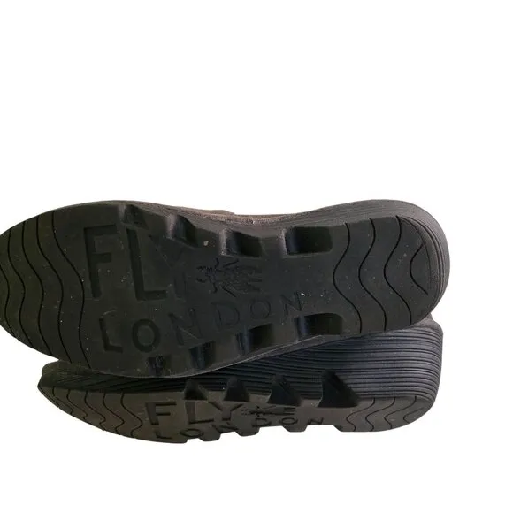 Fly London Poro Ankle Wedge Bootie Charcoal Gray Suede Size 38