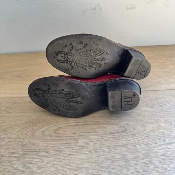 Fly London Red Leather Ankle Boots