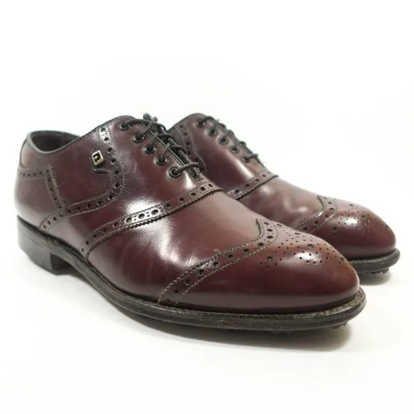 Footjoy Classics Vintage Leather Brogue Wingtip Golf Shoes - Men's Size 9 D