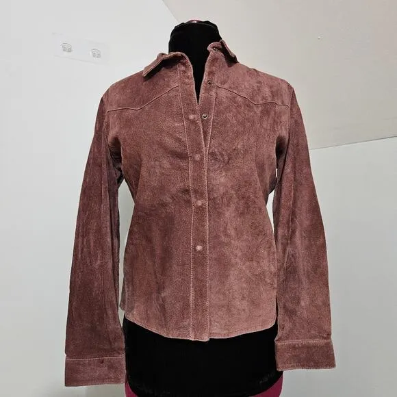 For Joseph Snap Front 100% Leather Western Cowgirl Mauve Shacket Size Large