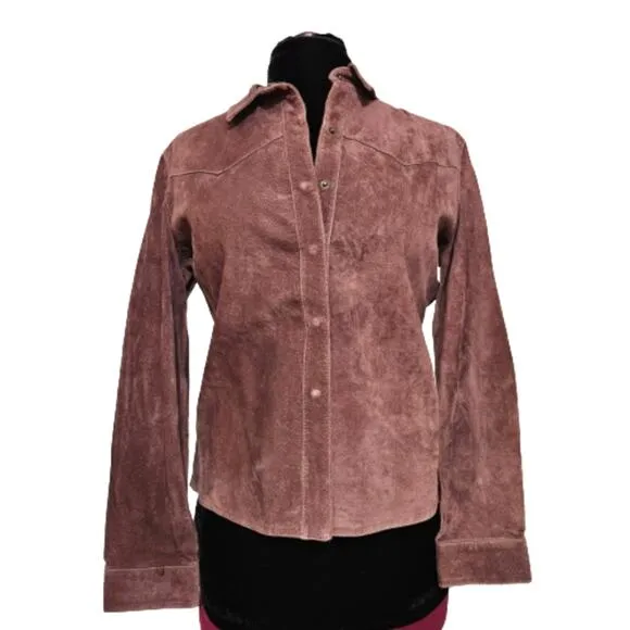 For Joseph Snap Front 100% Leather Western Cowgirl Mauve Shacket Size Large