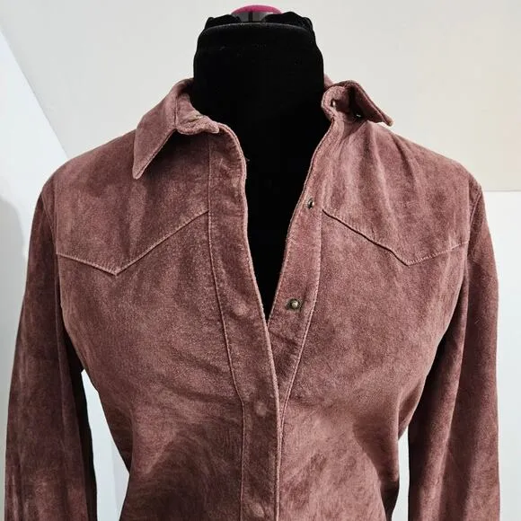 For Joseph Snap Front 100% Leather Western Cowgirl Mauve Shacket Size Large