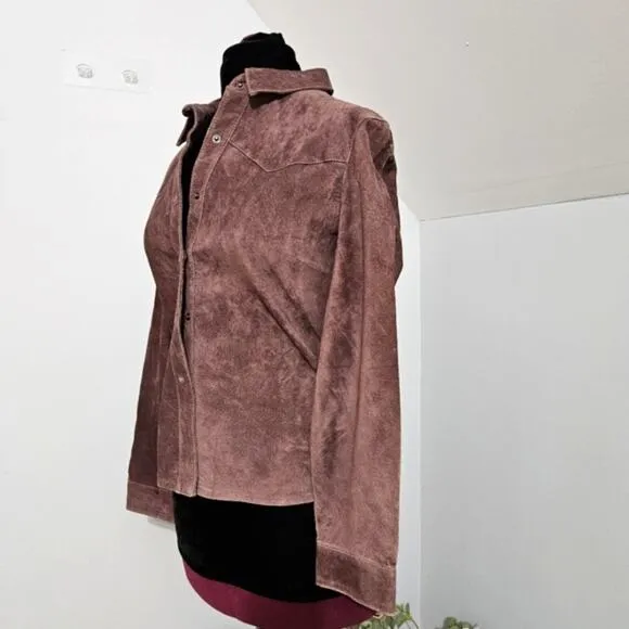 For Joseph Snap Front 100% Leather Western Cowgirl Mauve Shacket Size Large