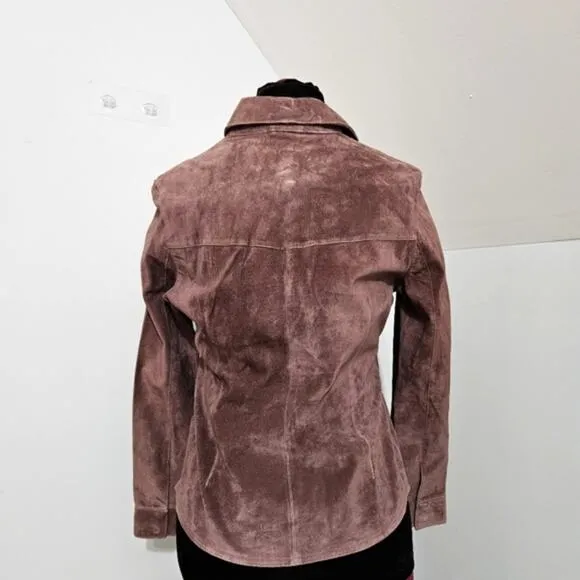 For Joseph Snap Front 100% Leather Western Cowgirl Mauve Shacket Size Large