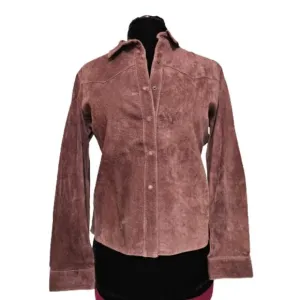 For Joseph Snap Front 100% Leather Western Cowgirl Mauve Shacket Size Large