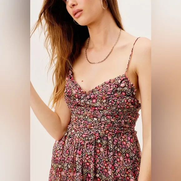 For Love &amp; Lemons Joelle Floral Maxi Dress Sweatheart neckline Shirred bodice