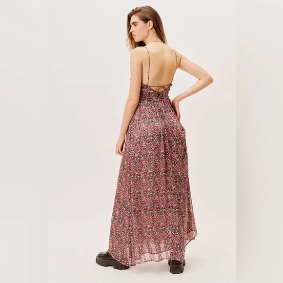 For Love &amp; Lemons Joelle Floral Maxi Dress Sweatheart neckline Shirred bodice