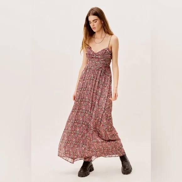 For Love &amp; Lemons Joelle Floral Maxi Dress Sweatheart neckline Shirred bodice