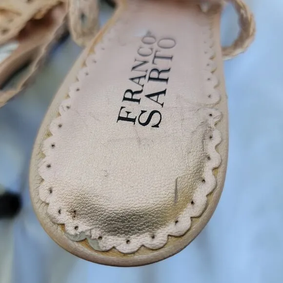 Franco Sarto Bronze Metallic Open Toe Woven Braided Slip On Heel Sandals Size 8
