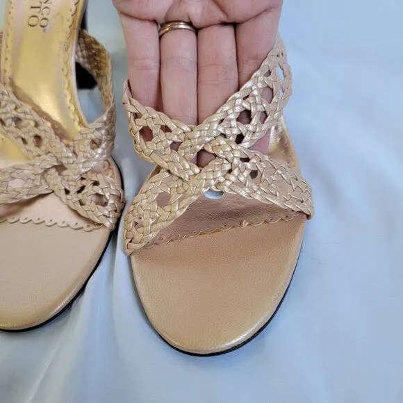 Franco Sarto Bronze Metallic Open Toe Woven Braided Slip On Heel Sandals Size 8