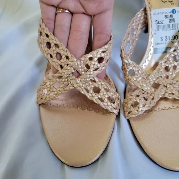 Franco Sarto Bronze Metallic Open Toe Woven Braided Slip On Heel Sandals Size 8
