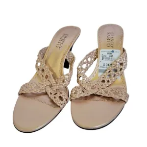 Franco Sarto Bronze Metallic Open Toe Woven Braided Slip On Heel Sandals Size 8