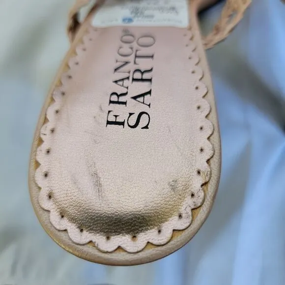 Franco Sarto Bronze Metallic Open Toe Woven Braided Slip On Heel Sandals Size 8