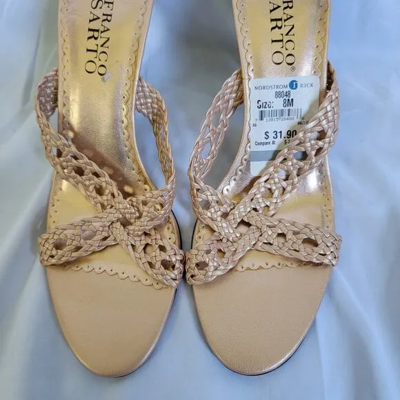 Franco Sarto Bronze Metallic Open Toe Woven Braided Slip On Heel Sandals Size 8