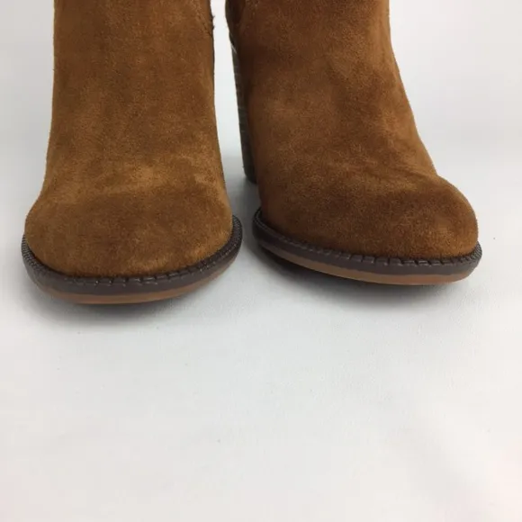 Franco Sarto Elnora Cognac Suede Over The Knee OTK Fringe Boots 6.5