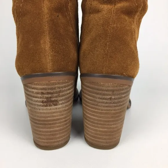 Franco Sarto Elnora Cognac Suede Over The Knee OTK Fringe Boots 6.5