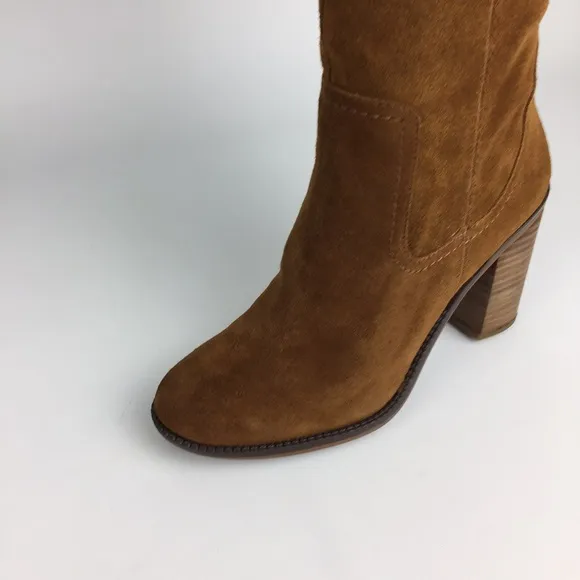 Franco Sarto Elnora Cognac Suede Over The Knee OTK Fringe Boots 6.5