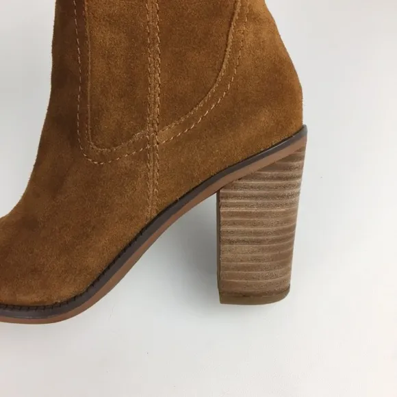 Franco Sarto Elnora Cognac Suede Over The Knee OTK Fringe Boots 6.5