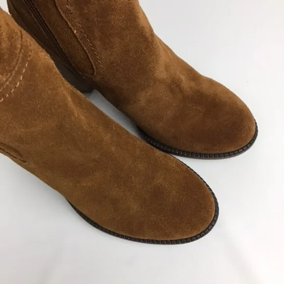 Franco Sarto Elnora Cognac Suede Over The Knee OTK Fringe Boots 6.5