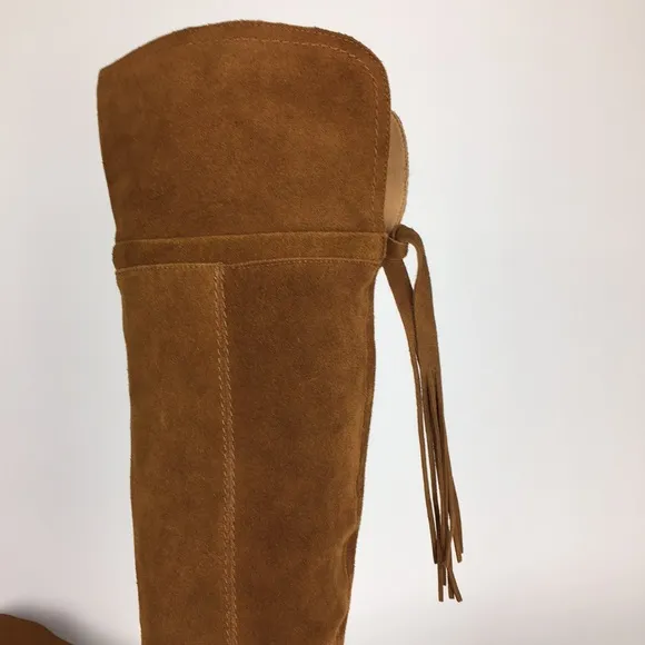 Franco Sarto Elnora Cognac Suede Over The Knee OTK Fringe Boots 6.5