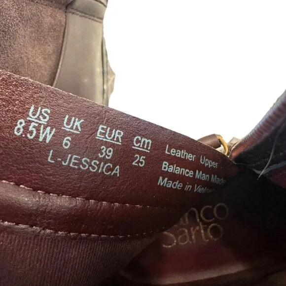 Franco Sarto Jessica Leather Boots Size 8.5W  EU 39 Castagno Brown NWOT