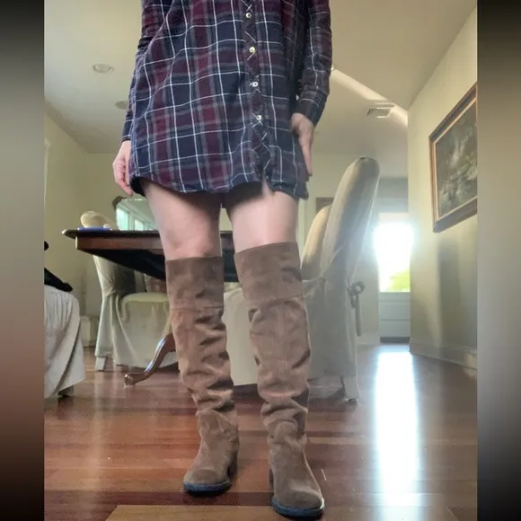 Franco Sarto Suede Knee High Boots Rich Camel/Carmel Color