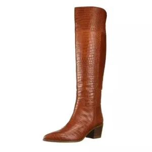 Franco Sarto Walnut Crocco Leather High Boots SIZE 9