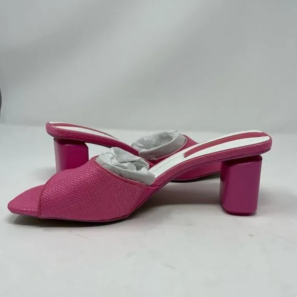 Franco Sarto Linley Slide Sandals 7 Pink Raffia Slip On Block Heel Leather