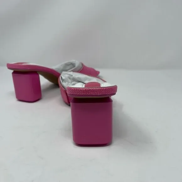 Franco Sarto Linley Slide Sandals 7 Pink Raffia Slip On Block Heel Leather
