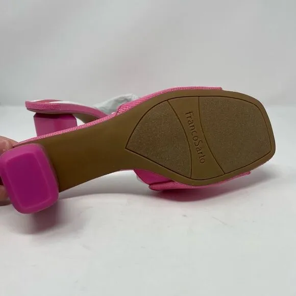 Franco Sarto Linley Slide Sandals 7 Pink Raffia Slip On Block Heel Leather