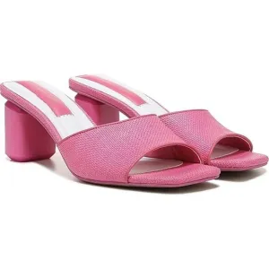 Franco Sarto Linley Slide Sandals 7 Pink Raffia Slip On Block Heel Leather