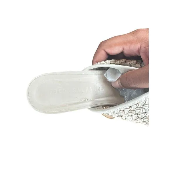 Freda Salvador Womens Woven Mule Sandals Neutral Beige Block Heel SIZE 8.5
