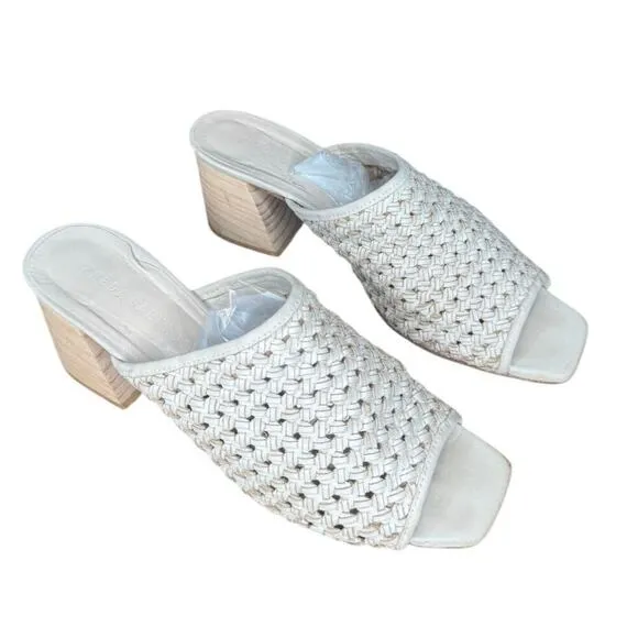 Freda Salvador Womens Woven Mule Sandals Neutral Beige Block Heel SIZE 8.5