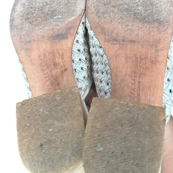 Freda Salvador Womens Woven Mule Sandals Neutral Beige Block Heel SIZE 8.5