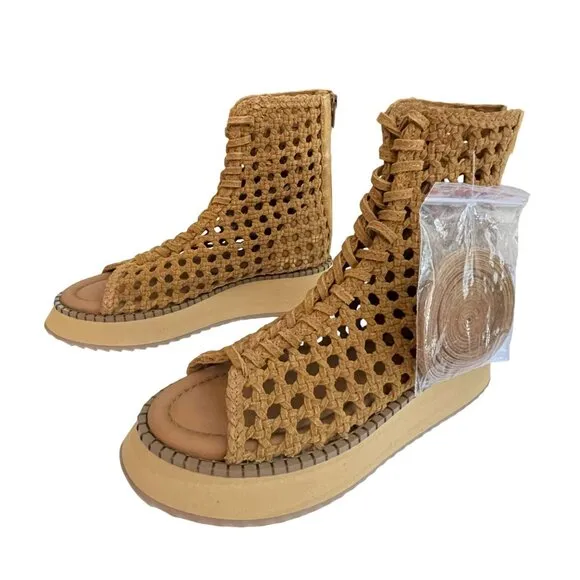 Free People $178 Suede Lace Up Luca Boot Sandal Peep Toe NEW Size 7.5