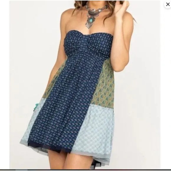 Free People Across The Sea Strapless Tunic - Indigo Sleeveless Boho Small